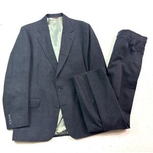 vtg 90s Cricketeer 42L 36x32 2pc Pant Suit Charcoal Windowpane Flannel Wool USA‎